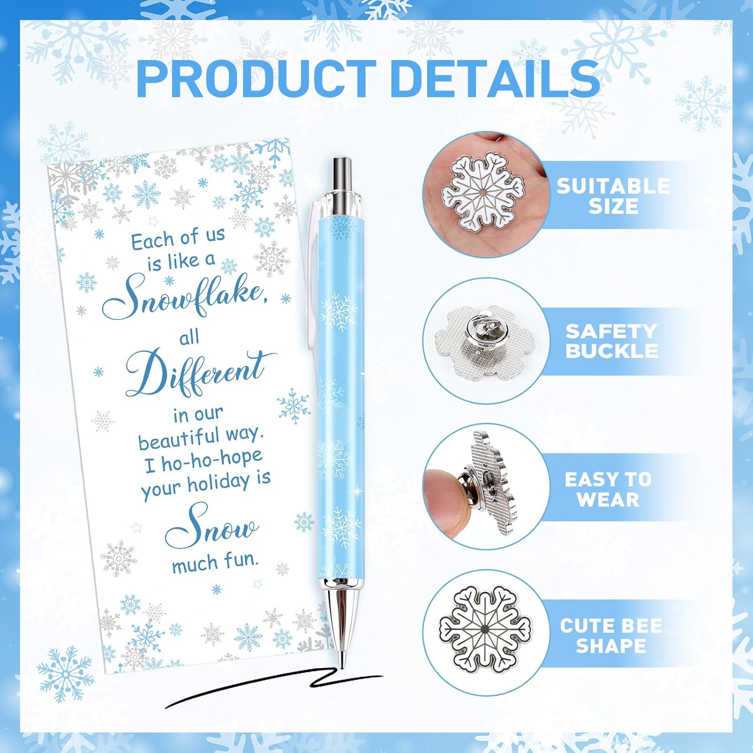 24 Sets BeeThemed Gifts Bulk Bee Pen Black Ink Ballpoint Pens Bee Lapel Pin Bee Pen Black Ink Ballpoint Pens Bee Badge Organza Bag Cards Thank You Gifts (Winter, 48)