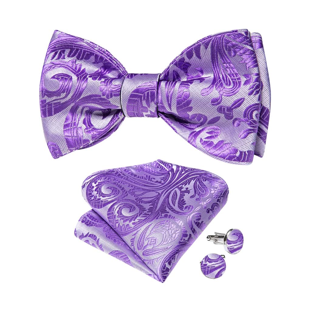 Papillon da Uomo con Motivo Floreale Viola Accessori da Sposa per Uomo Fiocco da Uomo con Papillon e Fazzoletto