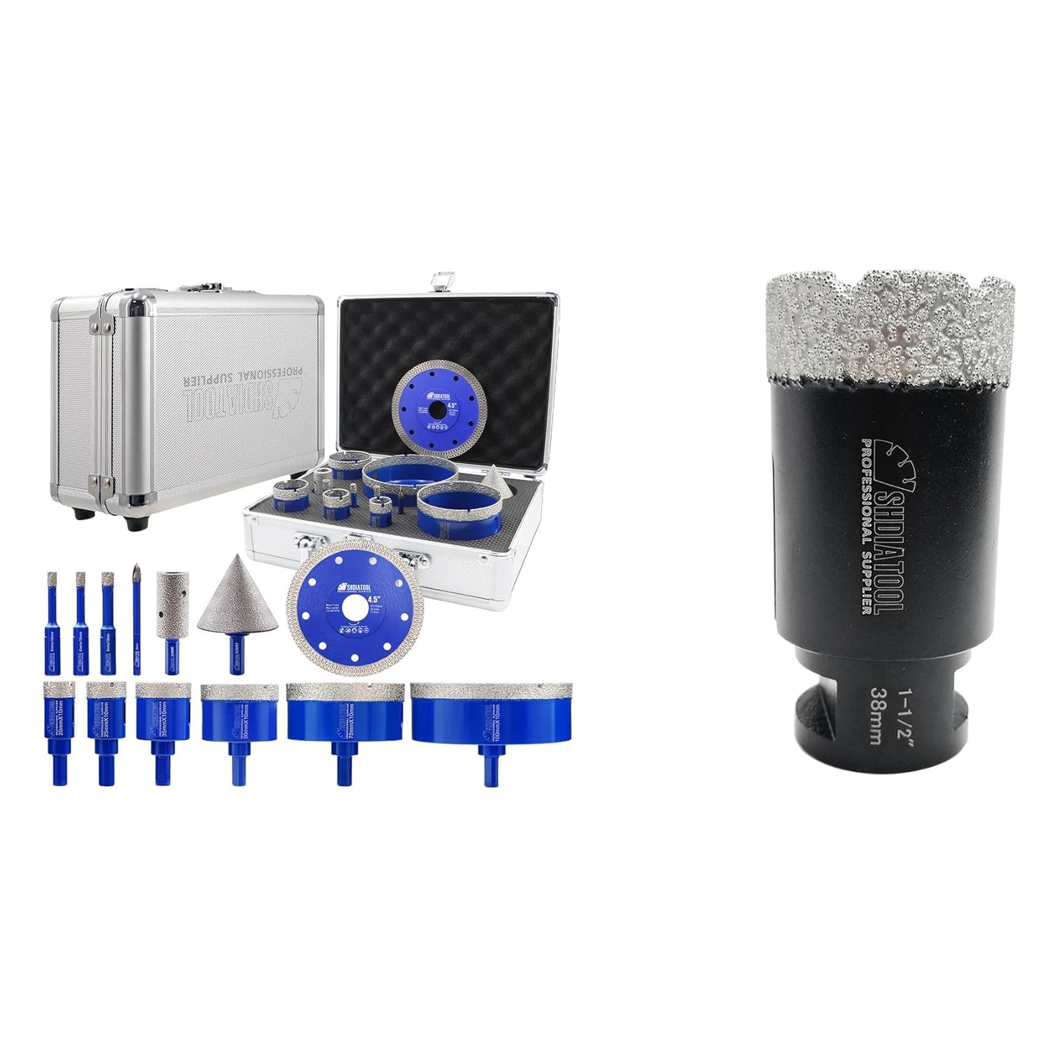 SHDIATOOL Diamond Tile Drill Bits Kit 13pcs, Porcelain Hole Saw Sets, Core Bits Cutter for Drilling Ceramic Marble Granite (6/6/8/20/25/35/50/75/100/20MM/2/6MM/4.5“)