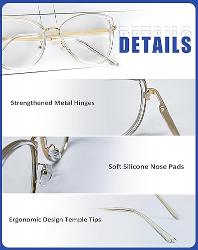 Vista 6 de Blue Light Glasses, Stylish Anti Blue Light Blocking Glasses for Computer Reading, Gaming, TV, Phones Transparente