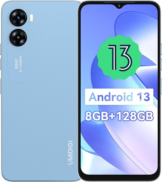 UMIDIGI Mobile Phone (2023) G3 MAX,Android 13 SIM Free Unlocked Smartphone,14GB+128GB/1TB Extension,6.6FHD+Screen,50MP Camera,5150mAh Battery Type-C,4G Dual SIM/Face ID/GPS/OTG/UK Version (Light Blue)