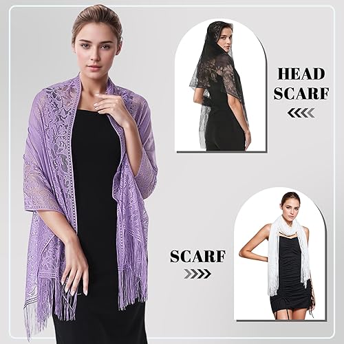 Miniatura 6 de Ladiery Women's Floral Lace Shawl with Tassels, Soft Mesh Fringe Wraps for Wedding Evening Party Dresses