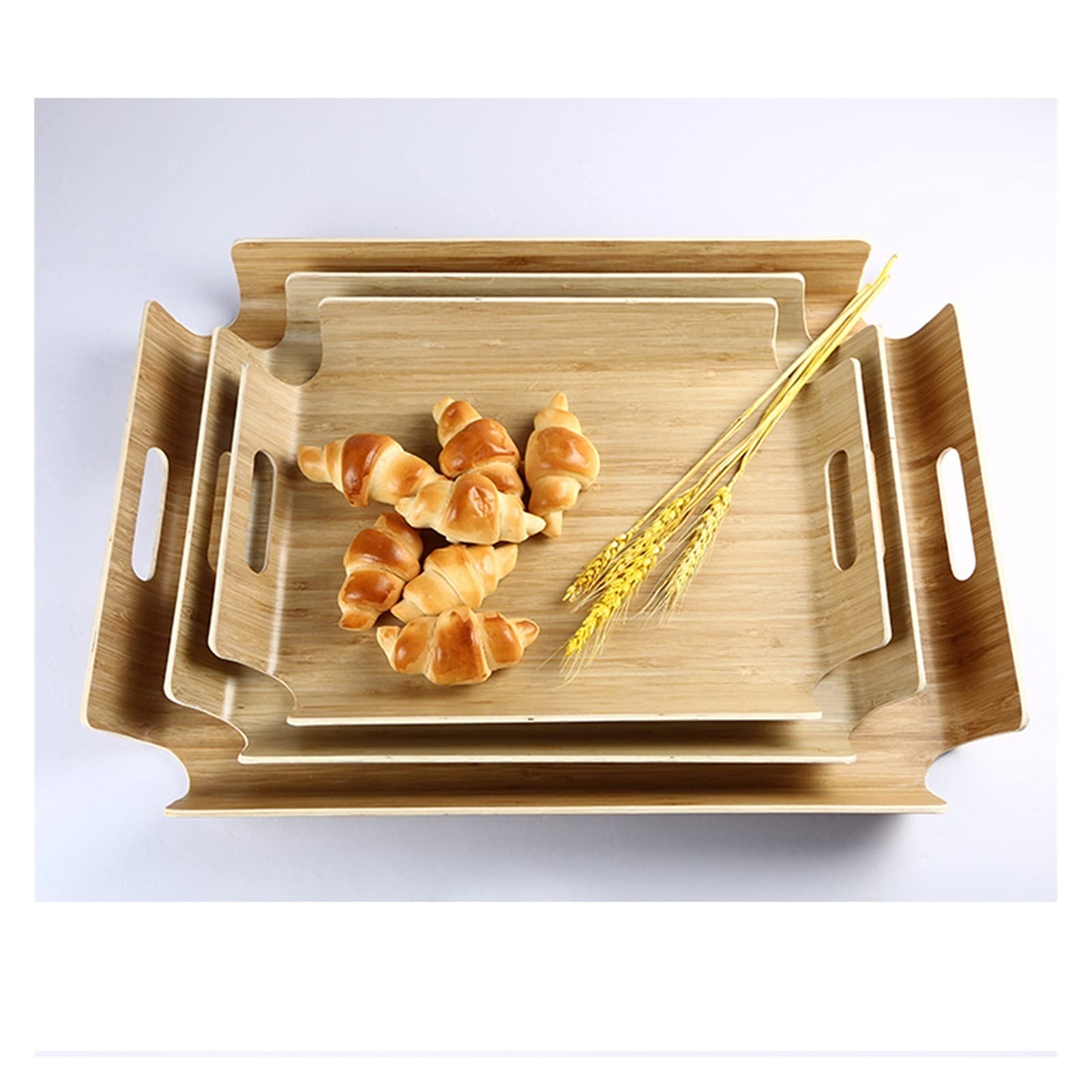 Bandeja Bandeja de servir y plato, placa de porción curvada de madera rectangular con bandeja de bocadillos de mango, bandeja de desayuno, decoración con estilo de granja con estilo. Bandejas para Ser