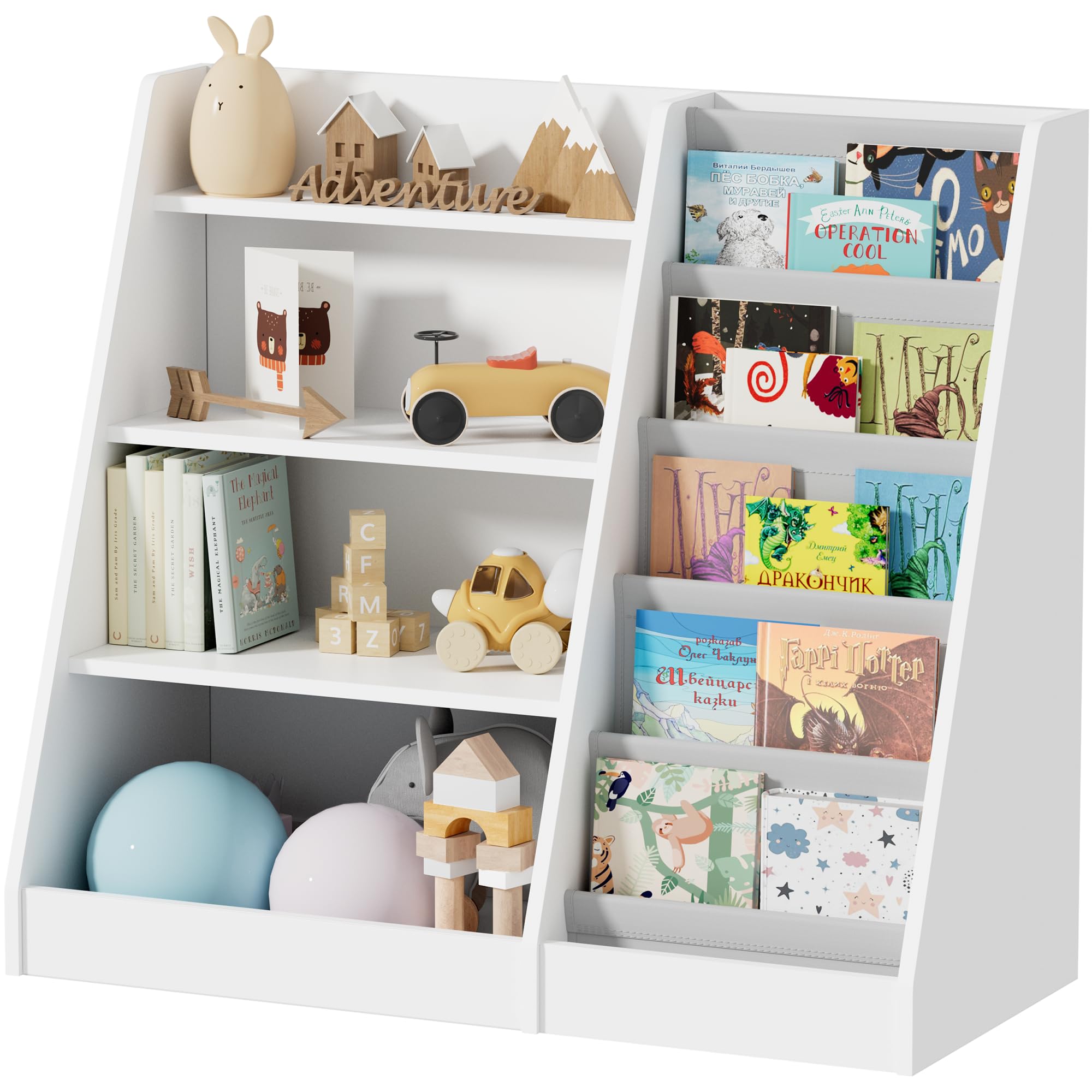 Yornoli Kids Bookshelf Wooden Childrens Bookcase Kids Storage Units Toy Storage Kids Shelves for Bedroom 4 Tier Bookshelf White