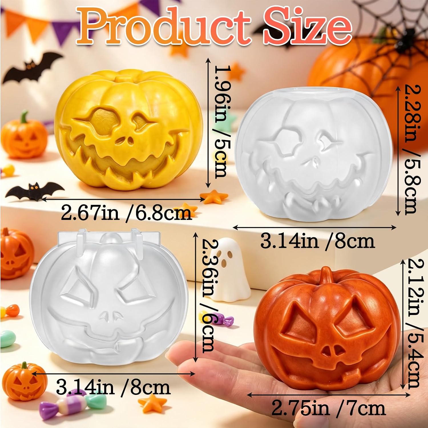Halloween Pumpkin Mold, 2 Pack Ghost Face Pumpkin Candle Molds image 3