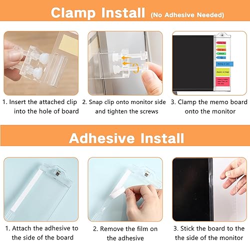 Miniatura 5 de Tableros de notas para monitor para computadora, paquete de 2 unidades (izquierda y derecha) multifunción de acrílico para recordatorio, panel