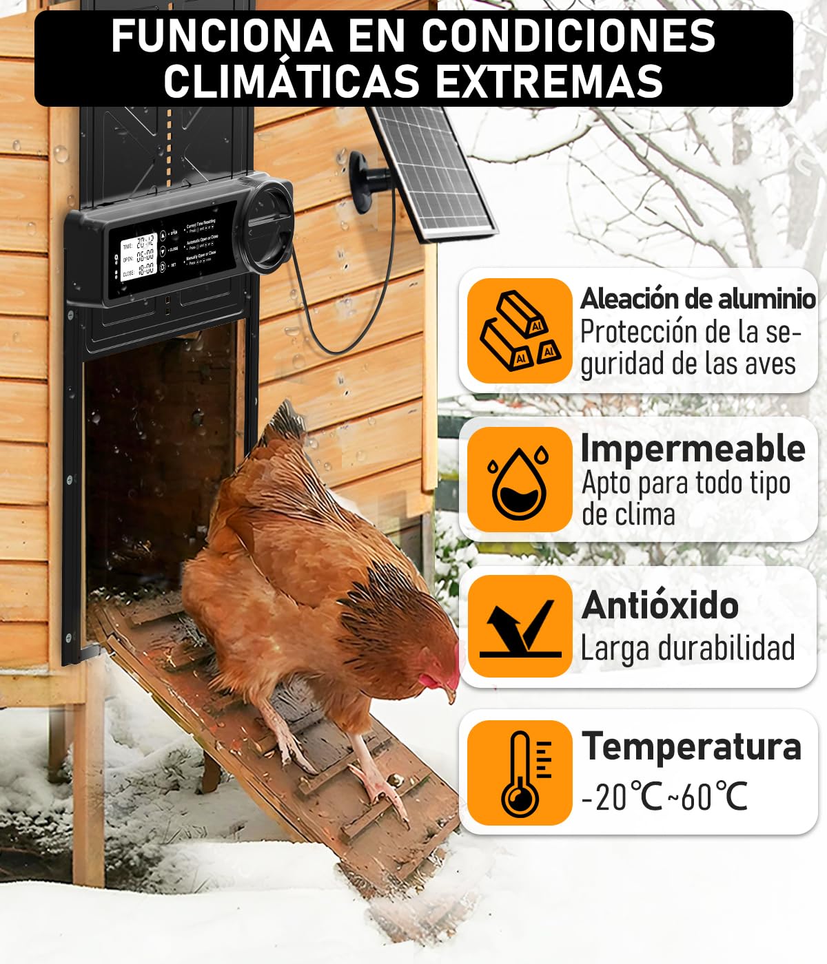 Puerta Gallinero Automática Solar, con Función Manual y Temporizador, Puerta Automática Gallinero con Energía Solar Anti-aplastamiento | Control Remoto | Gran Panel Solar | Batería de Alta Capacidad