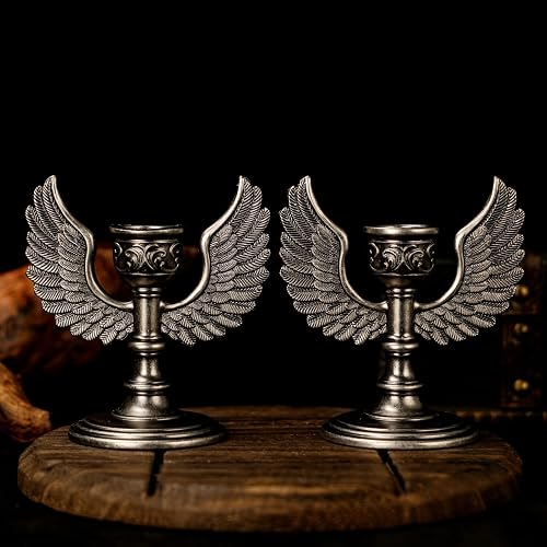 2PC Retro Angel Wing Candle Holder - Handcrafted Collectible Figurine for Desk D