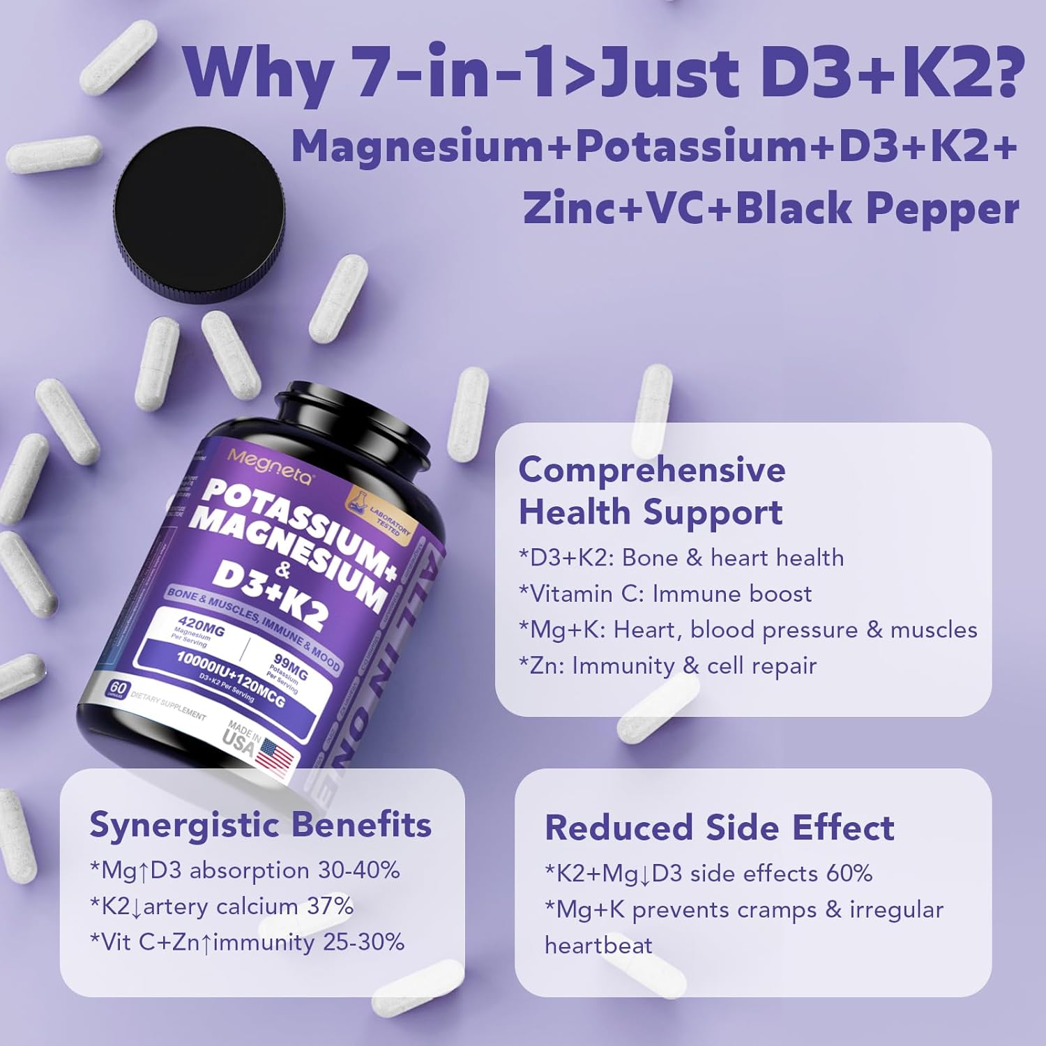 High-Potency Vitamin D3 10000IU K2 (MK-7) Potassium Magnesium Supplement - Advanced Synergistic Complex for Bone, Immune Health, Mood Balance & Energy Support - Image 3