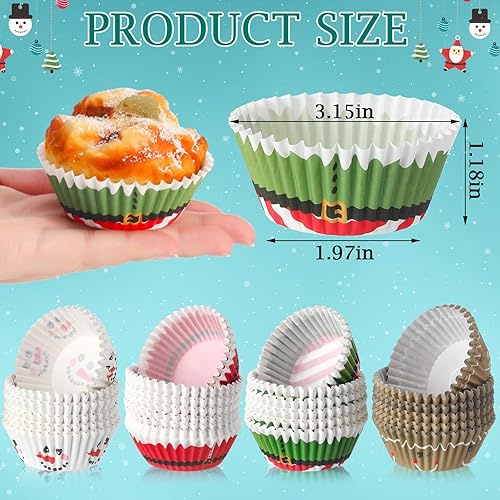 Miniatura 3 de 600 envoltorios de cupcakes de Navidad, forros de cupcakes de Papá Noel, tazas de cupcakes de muñeco de nieve, tazas de papel colorido de Navidad