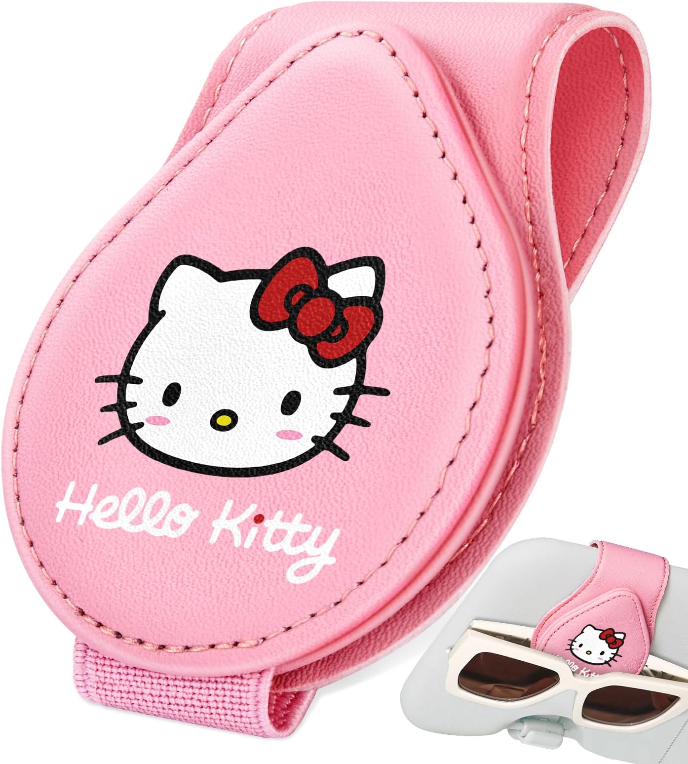 Jupswan Sunglass Holder for Car Visor Sunglasses Clip Magnetic Eyeglass Glasses Holder Leather Cute Cartoon Cat Auto Visor Accessories Accessory Presents for Women Men