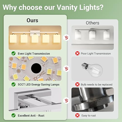 Miniatura 177 de Quntis Lámparas de baño negras de 4 luces con 5 modos de color, lámpara de tocador moderna regulable de 27 pulgadas sobre espejo, lámpara de pared