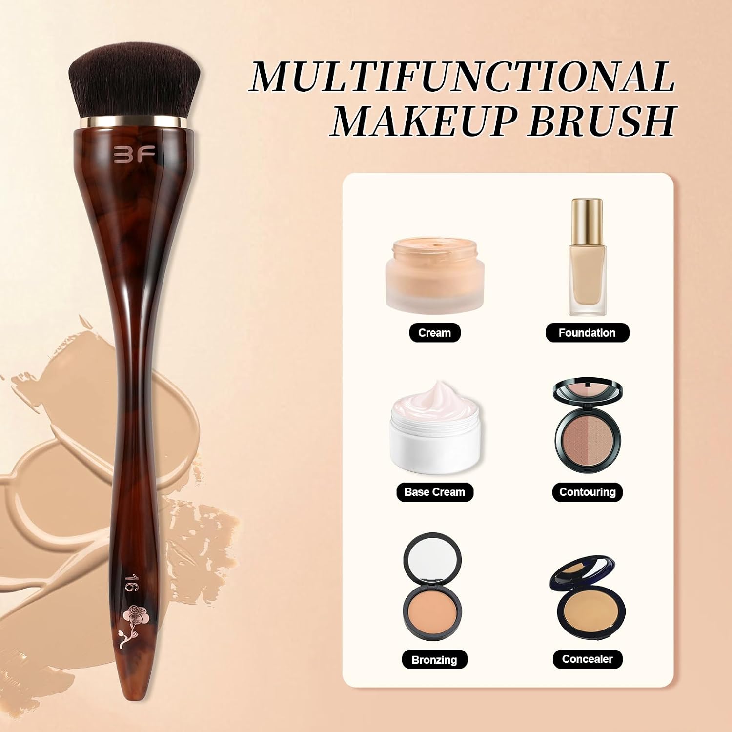 Angled Foundation Brush for Liquid & Cream - Dense Kabuki Makeup Brush for Seamless Blending & Contouring - Professional Soft Synthetic Brocha para Maquillaje (Brown)