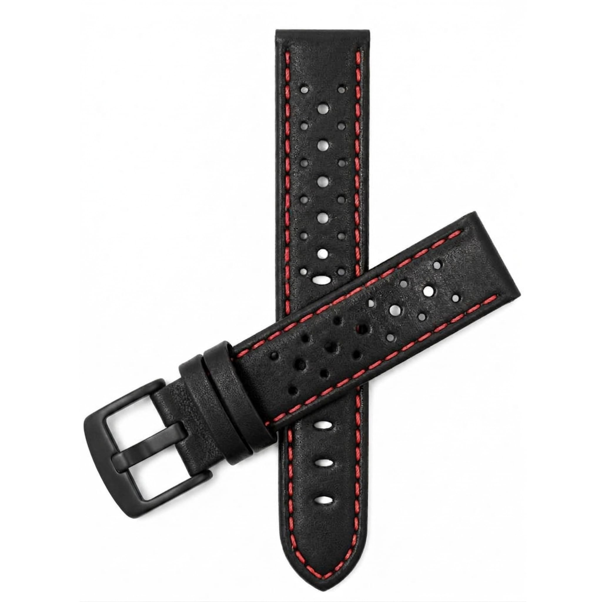 Mens Leather Rally Strap, Perforated Racing Watch Band, 18-24mm, Reg/XL