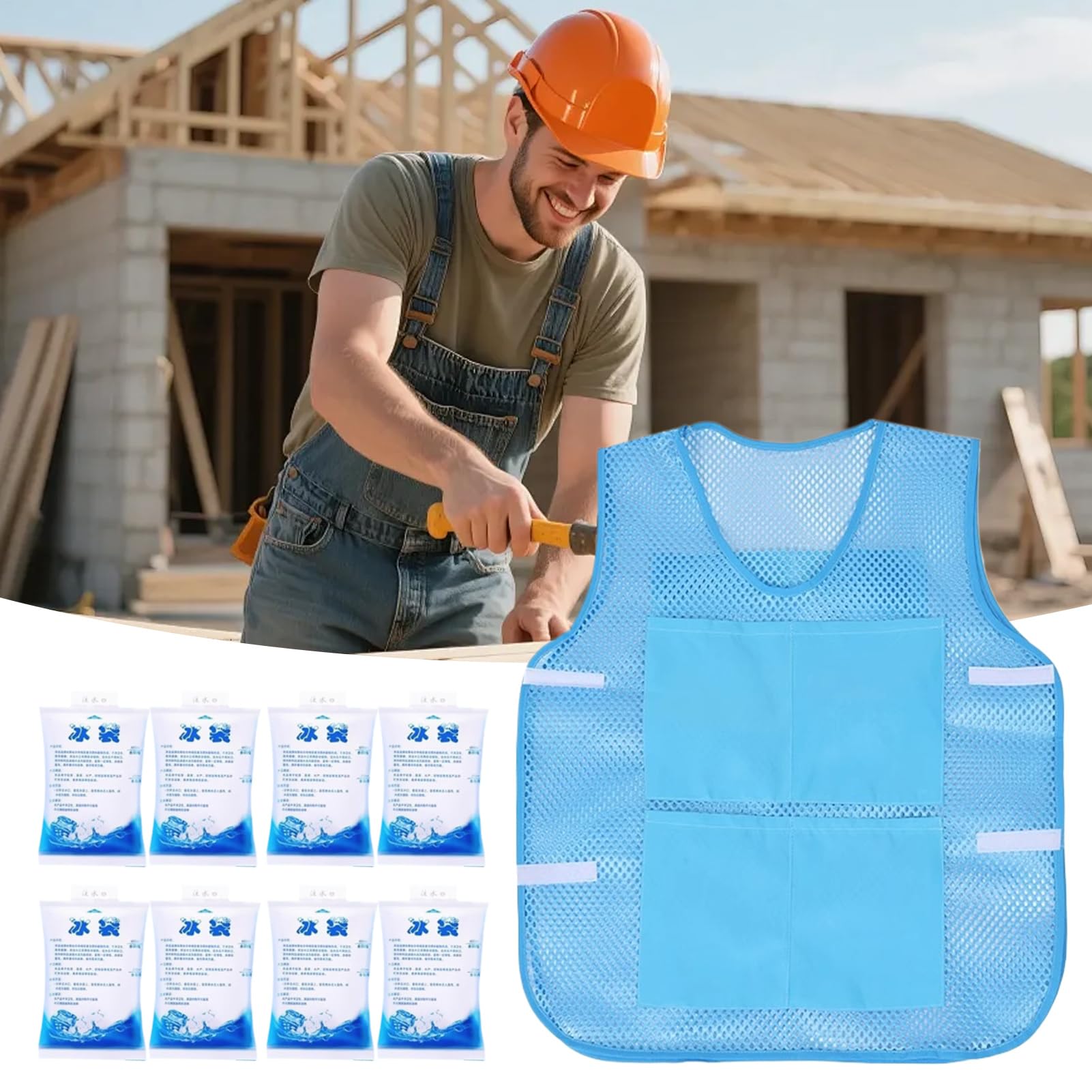 Chaleco Refrescante Para Hombres | Chaleco Frío Rápido Con 8 Paquetes De Gel | Ropa Tecnológica Usable para Trabajo Al Aire Libre Deportes Viajes