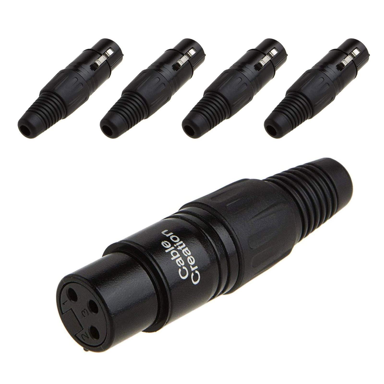 [5-Pack 3 Pin XLR Soldadura Tipo Micrófono Línea Conector Hembra, Carcasa Negra