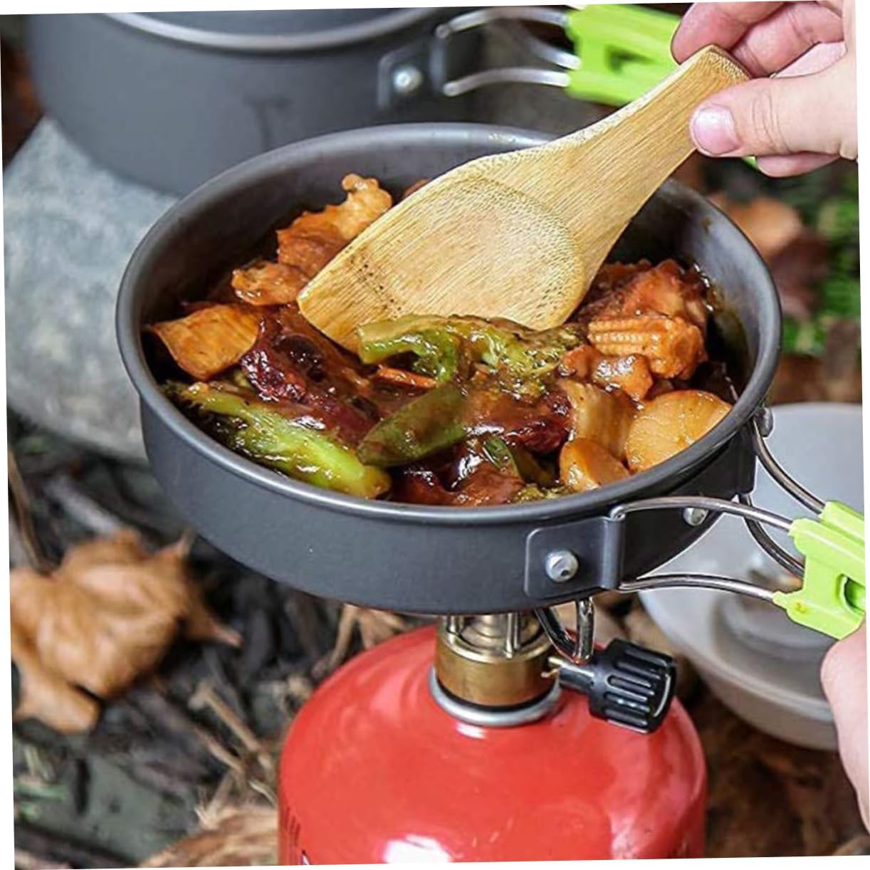 1set Portable Camping Cookware Non-Stick Cooking Supplies Kit for Outdoor BBQ Hiking and Picnics Compact and Lightweight Design for Easy Carrying