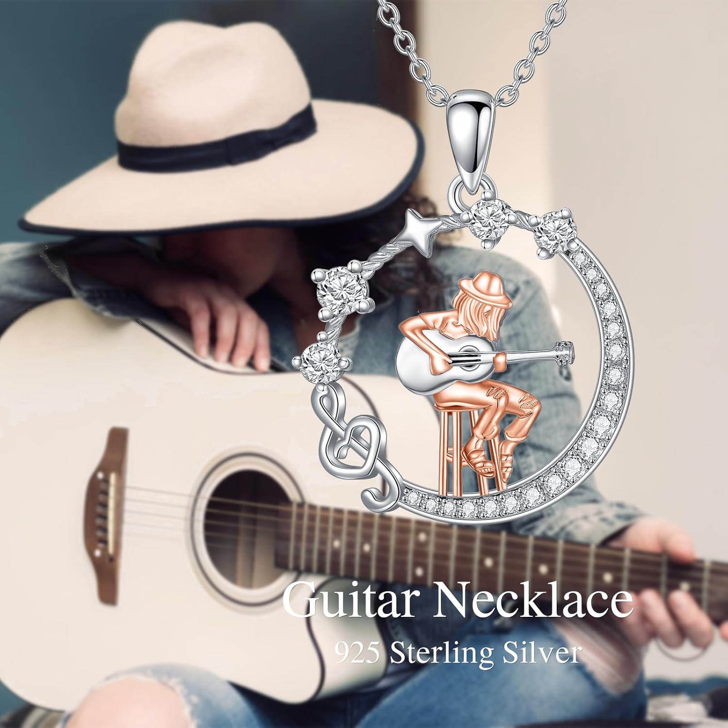 Guitar/Violin/Cello/Painting Necklace for Women Music Lovers 925 Sterling Silver Music Note Treble Clef Pendant Musical Jewelry Musical Art Gifts for Christmas Birthday