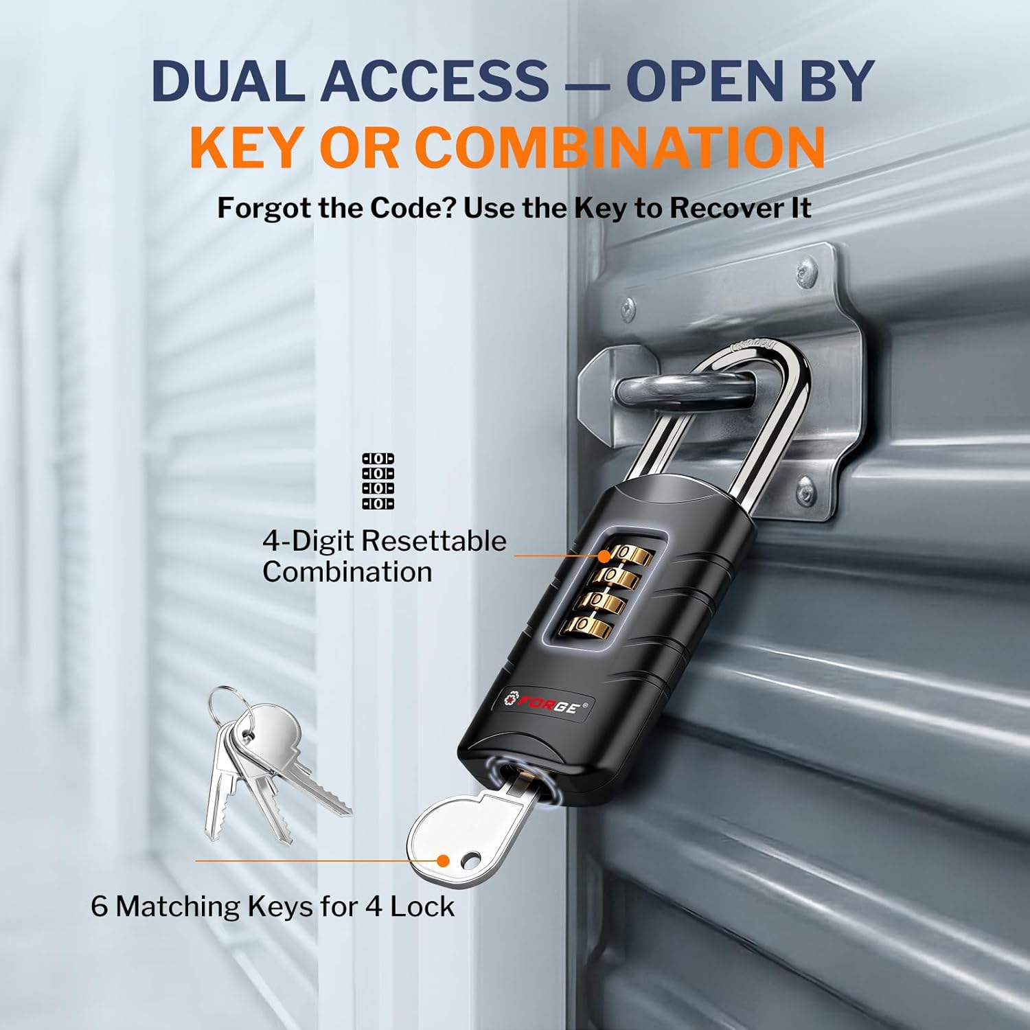 Forge 4-Digit Combination Padlock with Backup Keys, Recover Forgotten Code, Waterproof Outdoor Lock, Anti-Pick, for Locker, Gate, Fence, Hasp, Storage. (Black, Short Shackle 2 Lock)