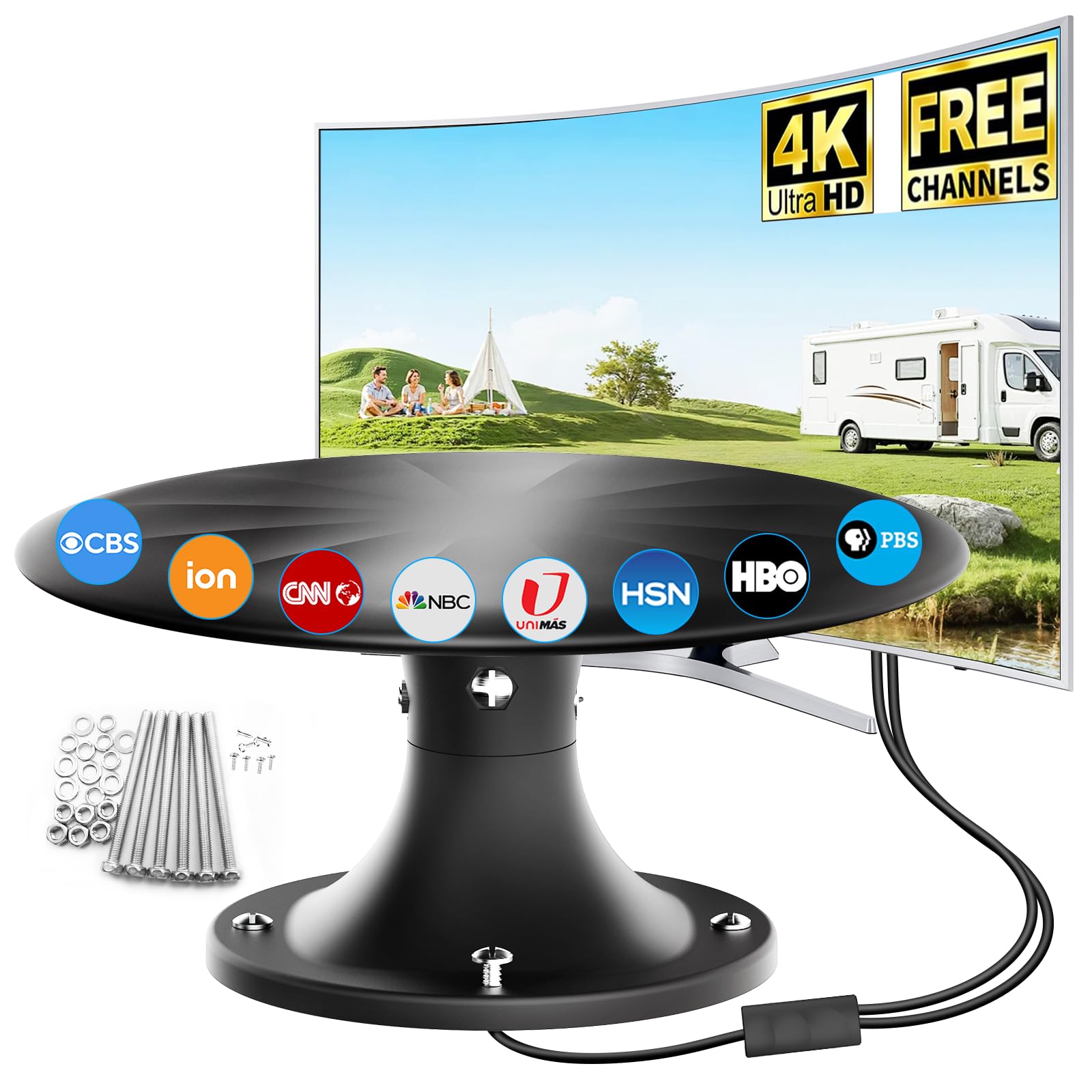 Antena de TV para exteriores – Antena de TV digital HD, largo alcance, soporta 4K HD Smart TV VHF UHF, ático o exterior, resistente a la intemperie (B-RV5011Black-US)