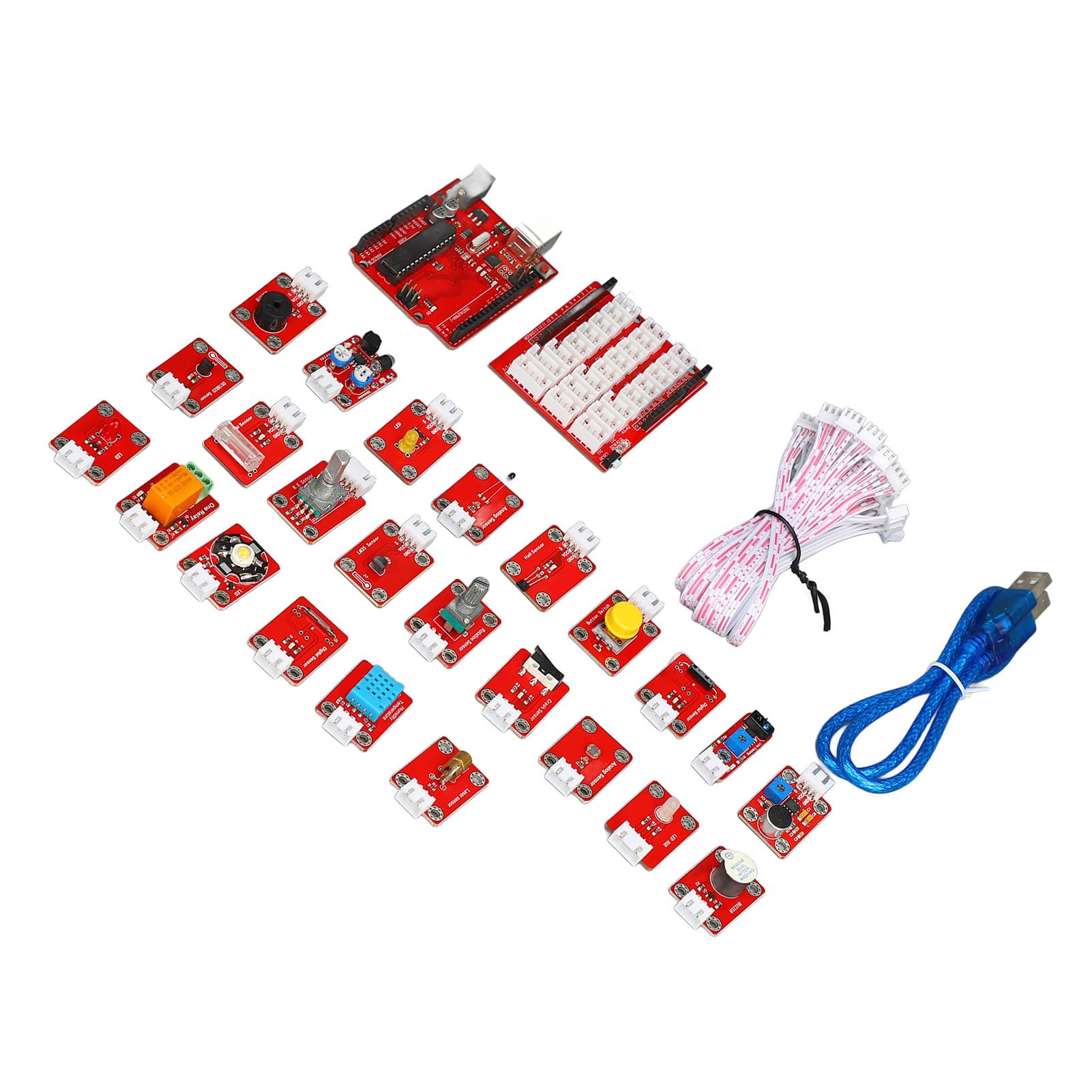 Yosoo Health Gear Kit Didattico per Scheda di Sviluppo, Kit Didattico per Programmazione ABS con Software Grafico, Sensori Multipli e Moduli LED, Cavi USB, per Principianti, Studenti, Creatori,