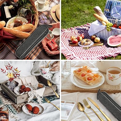 Miniatura 9 de Juego de utensilios de viaje de acero inoxidable con estuche, cubiertos portátiles, palillos, pajilla, color dorado