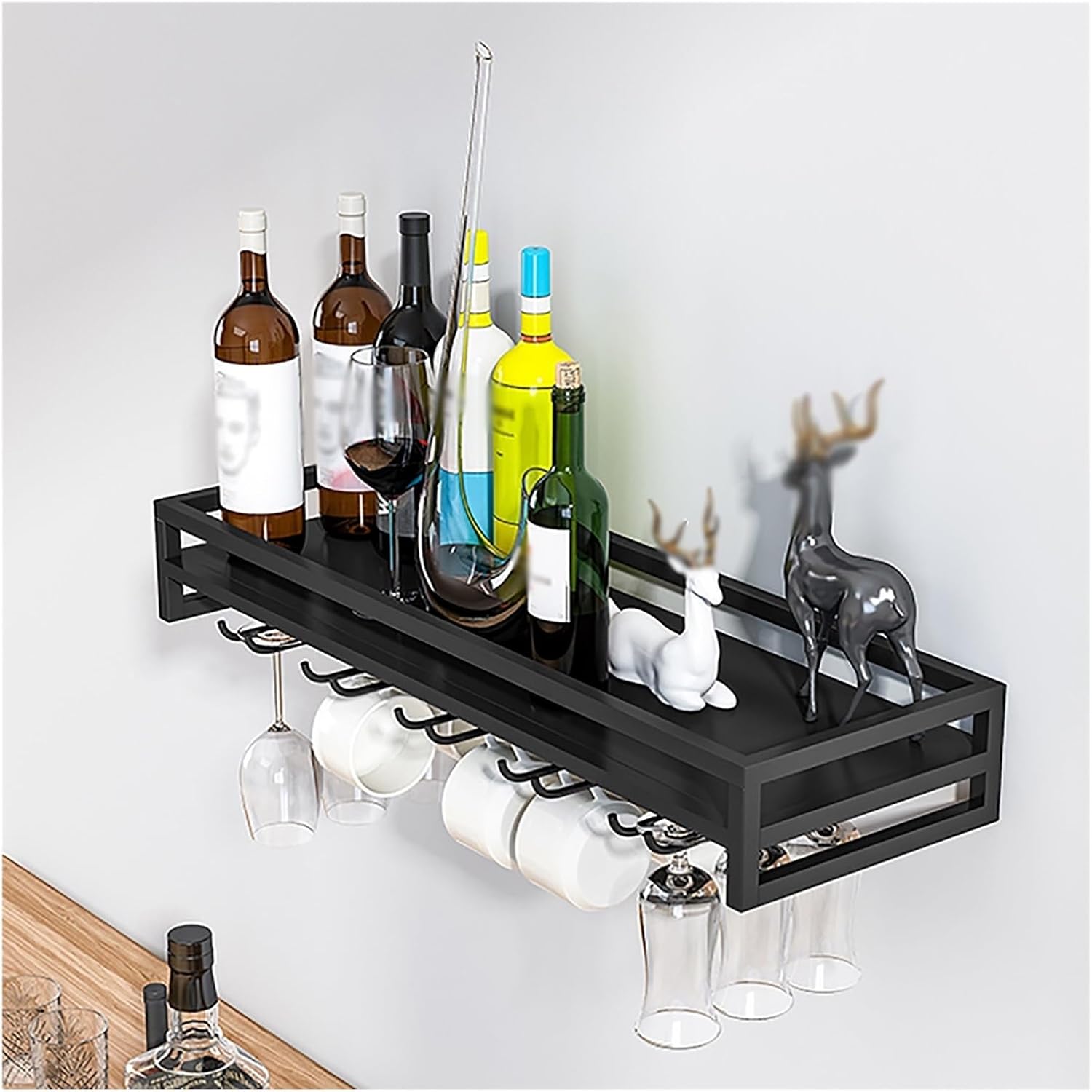 Wall Mounted Wine Racks,Bar Unit Floating Shelves Kitchen,Metal Wine Rack Wall Mounted,Storage with Wine Glass,Wine Display Rack,Glass Rack Iron Display Stand,for Home Dining Room