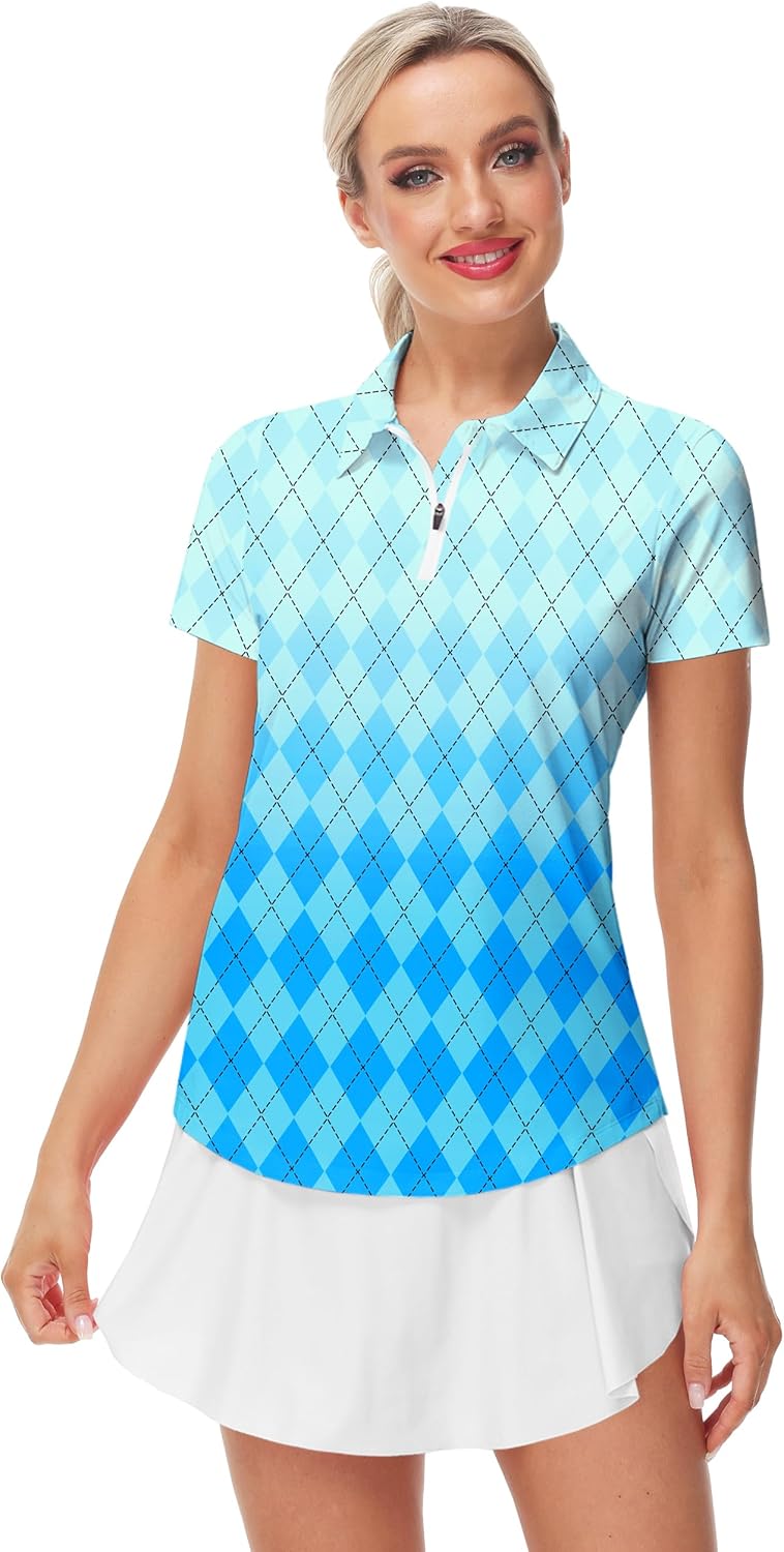 AOBUTE Women's Short Sleeve Golf Shirts Gradient 1/4 Zip Tennis Shirt - Image 7