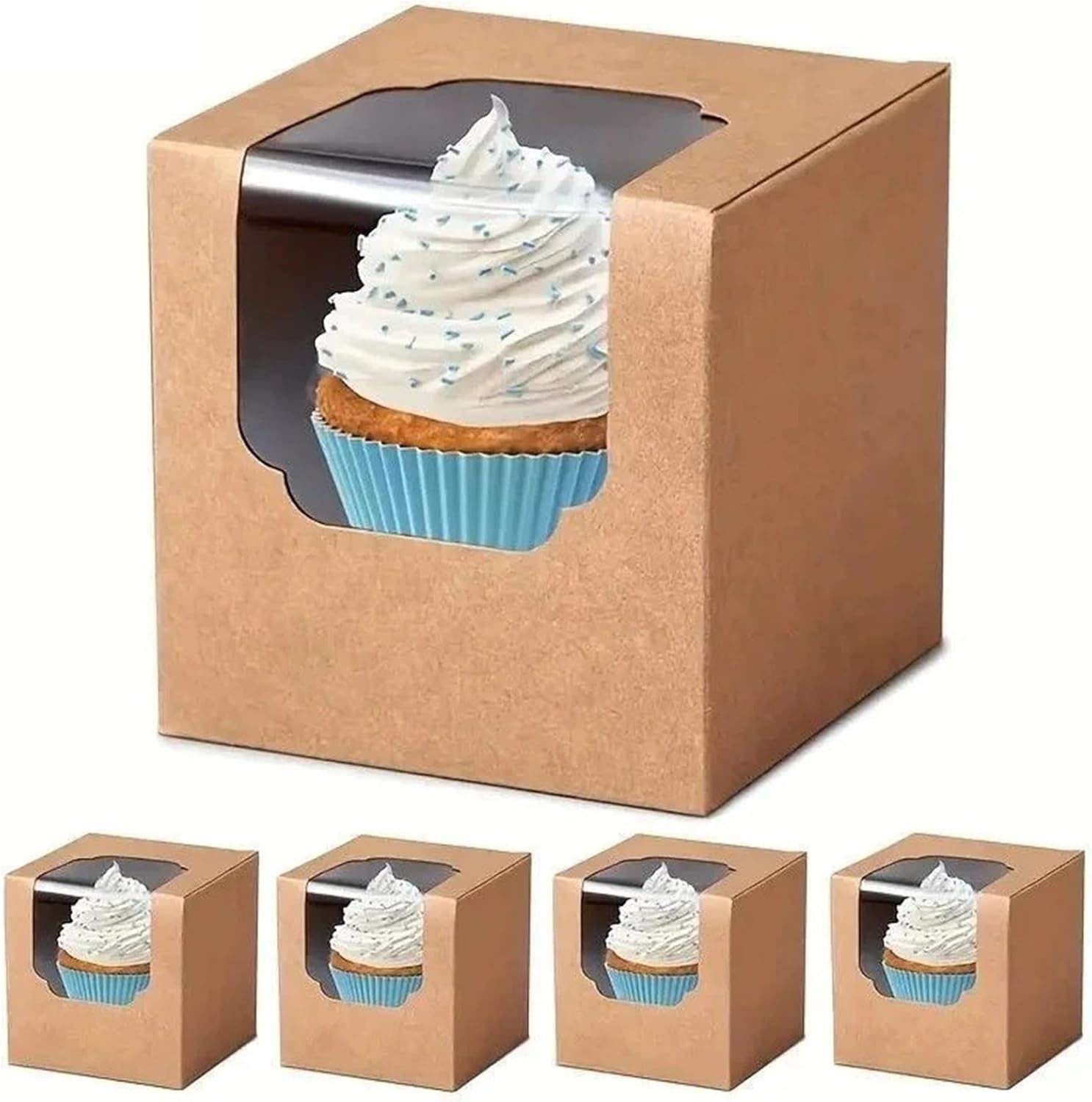 Cupcake Boxes 80sets Baking Packaging Muffin Box Kraft Paper Box With Window(Brown)