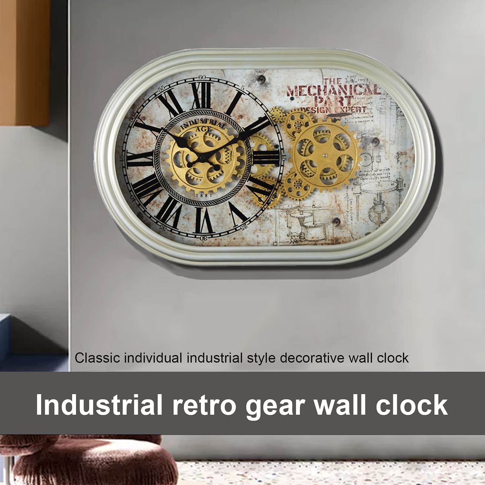 Reloj de Pared de Estilo Industrial Estadounidense, Reloj de Pared Creativo de Arte, Reloj de Pared de Engranajes silencioso, for la decoración del Dormitorio en el hogar, decoración d