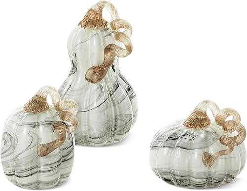 Glitzhome Paquete de 3 mini calabazas de cristal, hechas a mano con forma de calabaza de cristal, adorno para el hogar, escultura coleccionable para