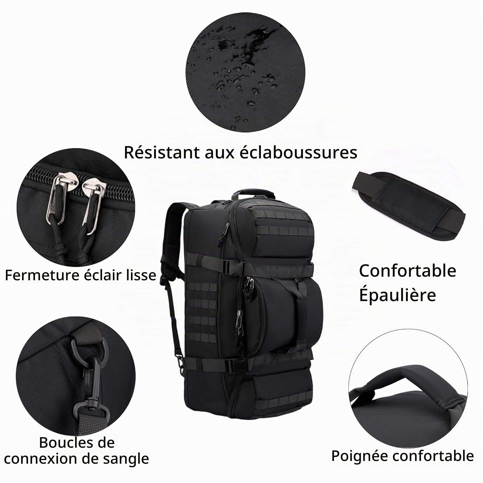 Sac De Voyage à roulettes 80L Grande Sac à Dos Sport Duffle Bag Imperméable Oxford Sport Bagage avec Compartiment Bretelles Pliable pour Camping randonnée Weekend Gym