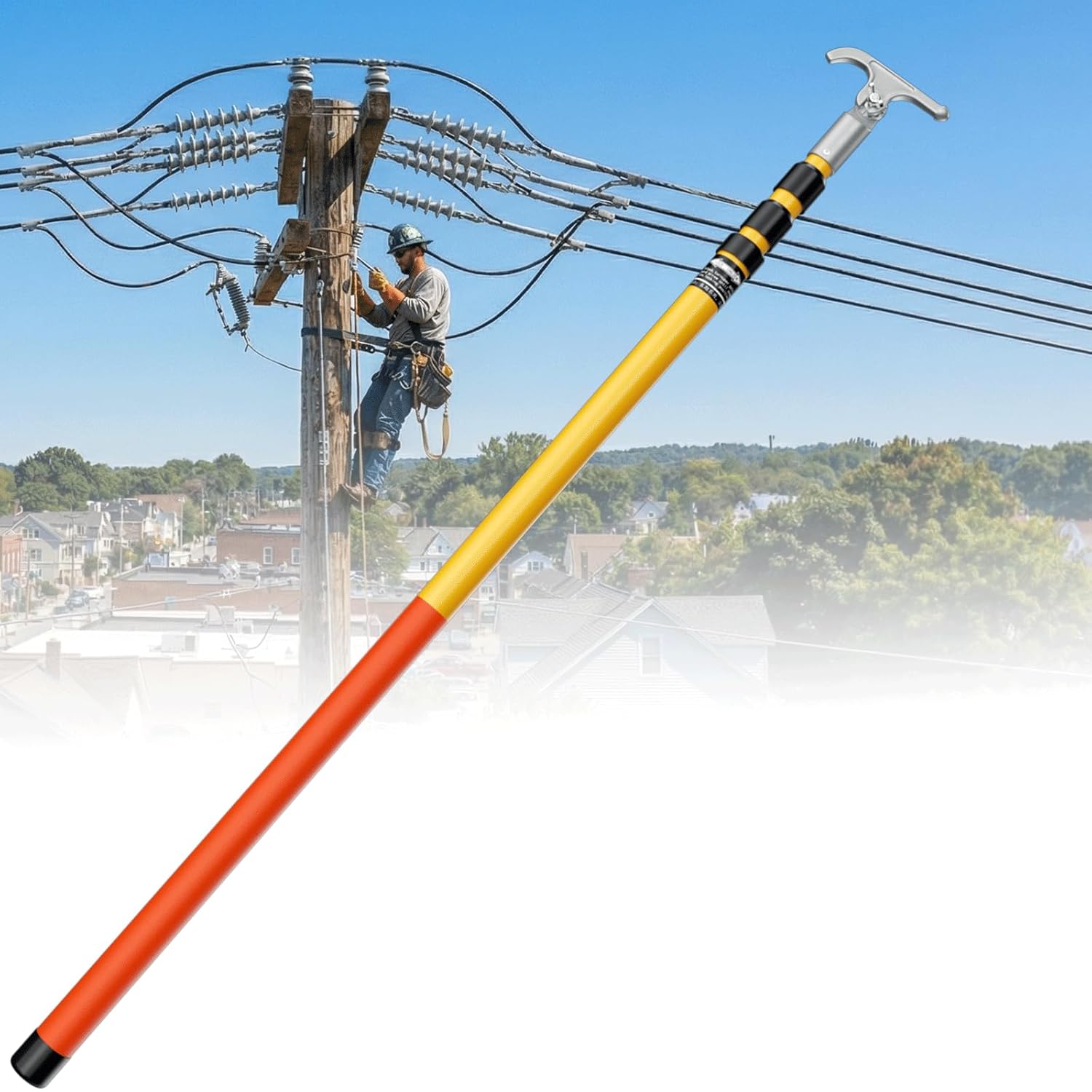 13.2FT Extendable Hot Stick, Compliant with ASTM F711 Standard, 35Kv Rated High Voltage Insulated Glass Fiber Rods for Line Workers, Substation & On-Site Power Safety Operations