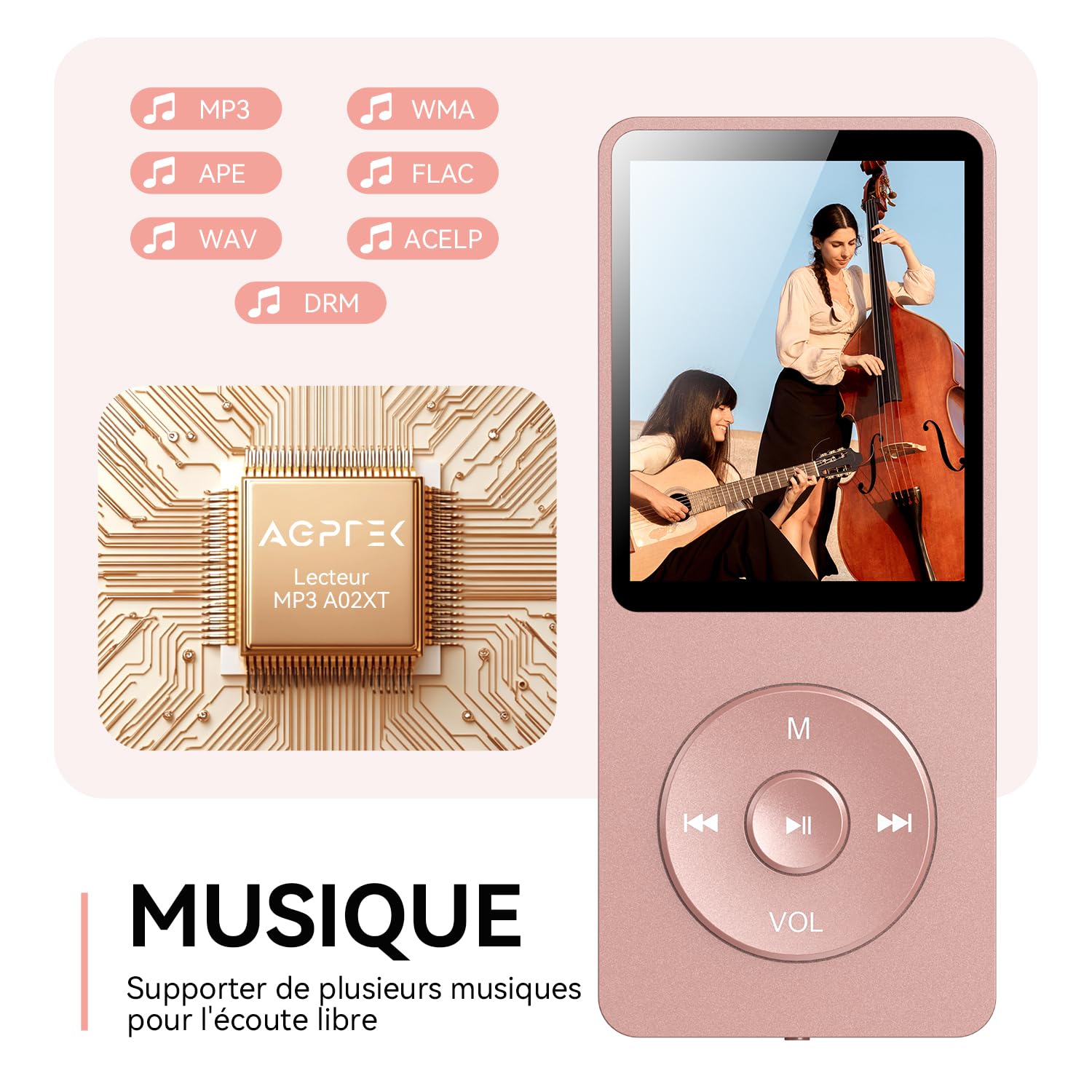 Lecteur MP3 AGPTEK 32 Go Bluetooth 5.3,Écran de 1,8 Pouces