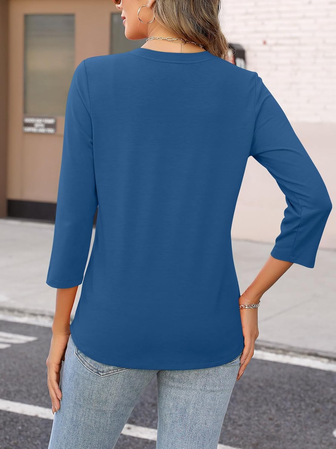 Womens 3/4 Sleeve Tops Button Down Shirts Color Block Casual Summer Shirts Trendy Tops - Image 5