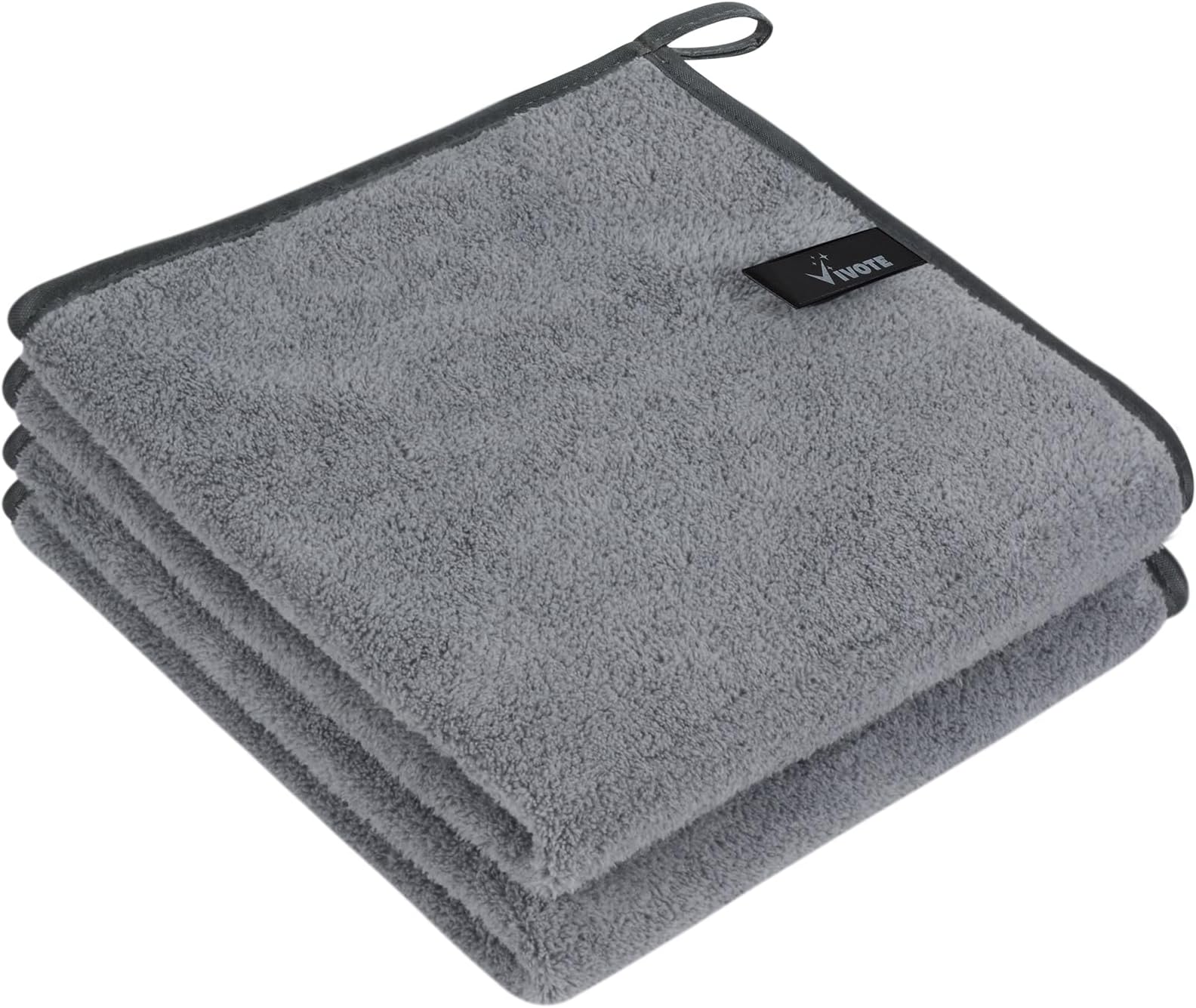 VIVOTE Microfiber Hand Towel, Super Soft & Absorbent Hand Towels with Hanging Loop, Quick Dry Kitchen Hand Towels,Durable Drying Hand Towel for Bathroom, 2 Pieces Grey, 40 x 40 cm