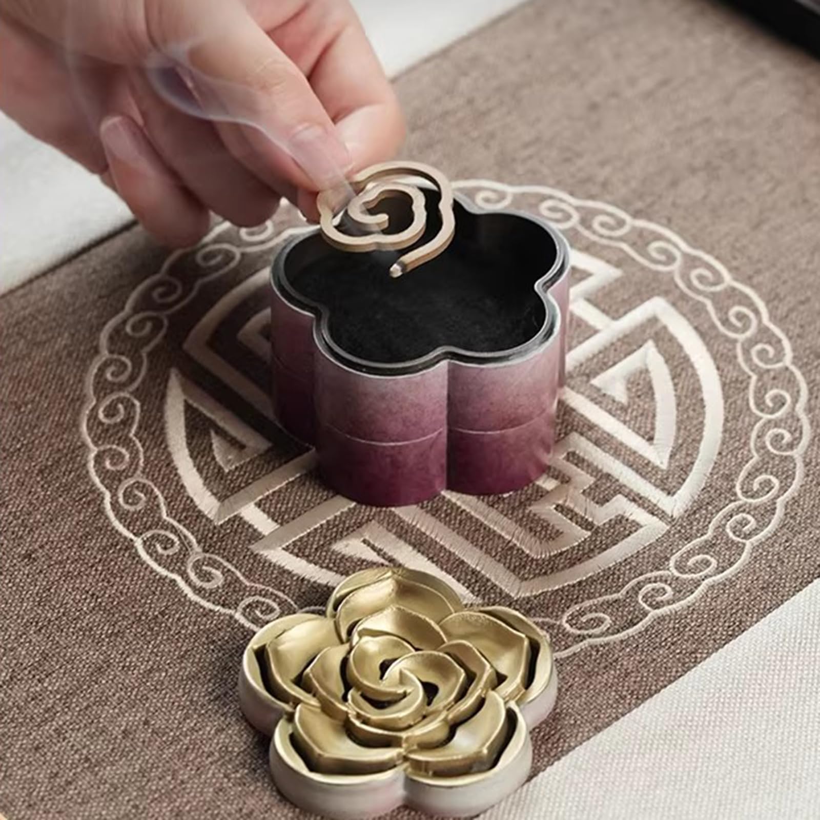 Kit de fabricación de incienso, juego de herramientas de quemador de latón con cuchara de prensa de incienso y cepillo para relajación, meditación, aromaterapia