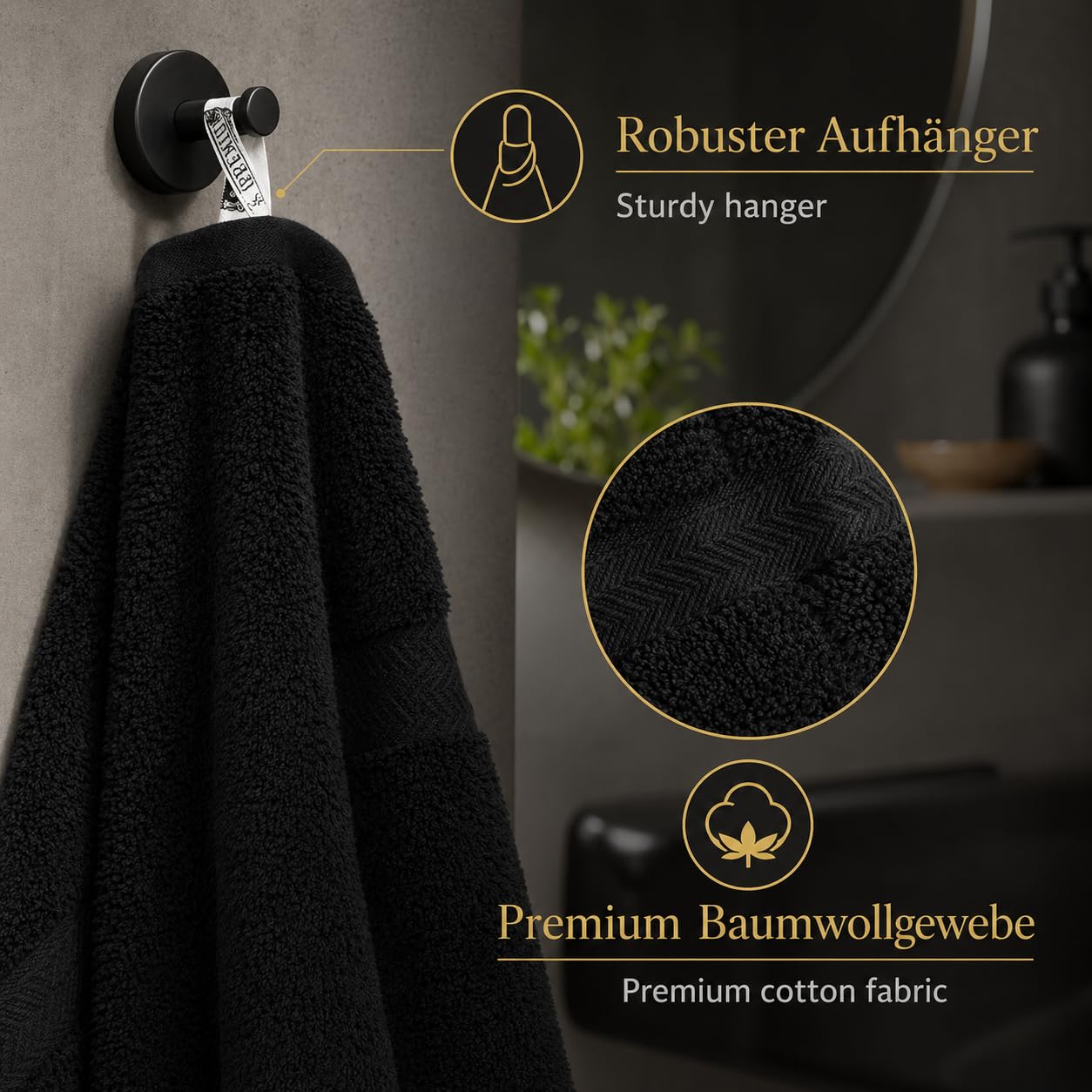 Betz Juego de 10 Toallas Classic 100% algodón 2 Toallas de baño 4 Toallas de Lavabo 2 Toallas de tocador 2 Toallas faciales Negro