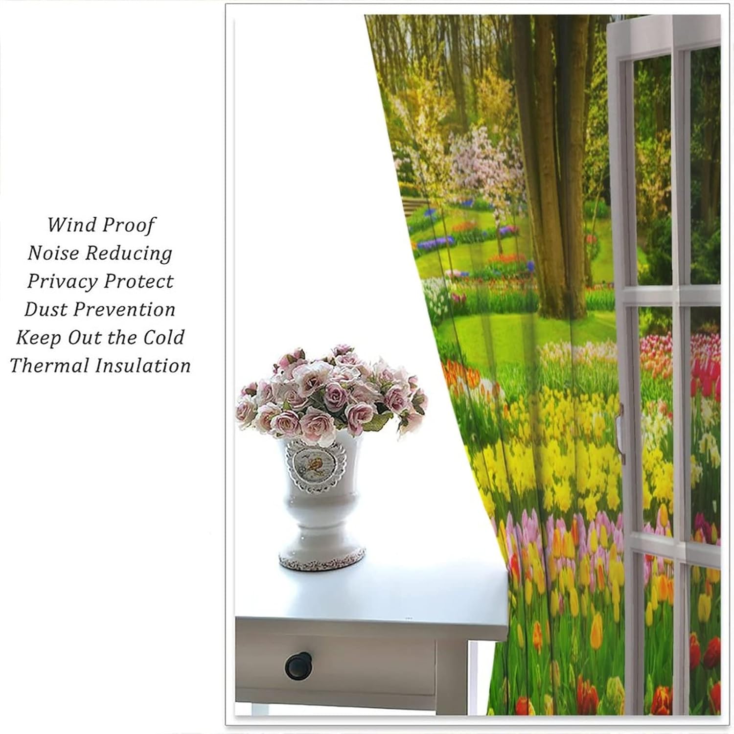 YCness Landscape Curtains,Flower Forest Nature Curtains for Living Room, 3D Secenery View Blackout Green Spring Window Treatments for Bedroom Drape 2 Panel Sets,42x45 Inch, Style-9