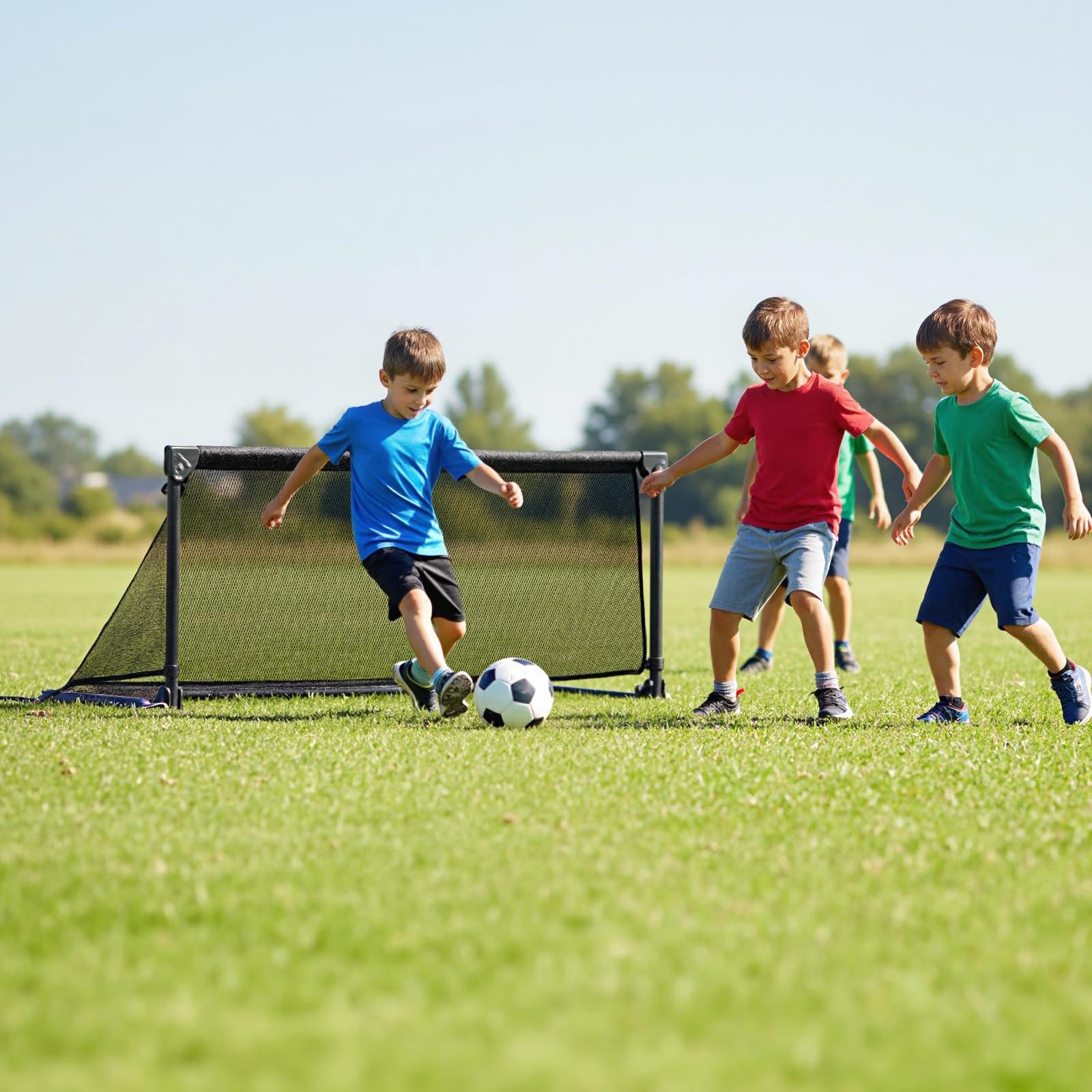 COSTWAY Porta da Calcio per Bambini in Metallo con Rete, Porta da Calcio Pieghevole e Facile da Montare con 4 Picchetti per Cortile, Spiaggia e Giardino per Bambini 6+ Anni
