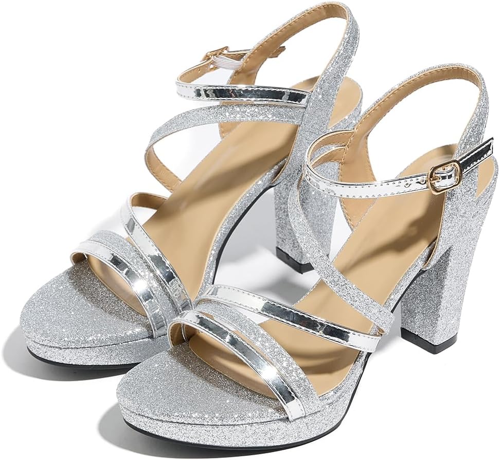 Block Heeled Platform Sandals Chunky Open Toe Shoes for Women