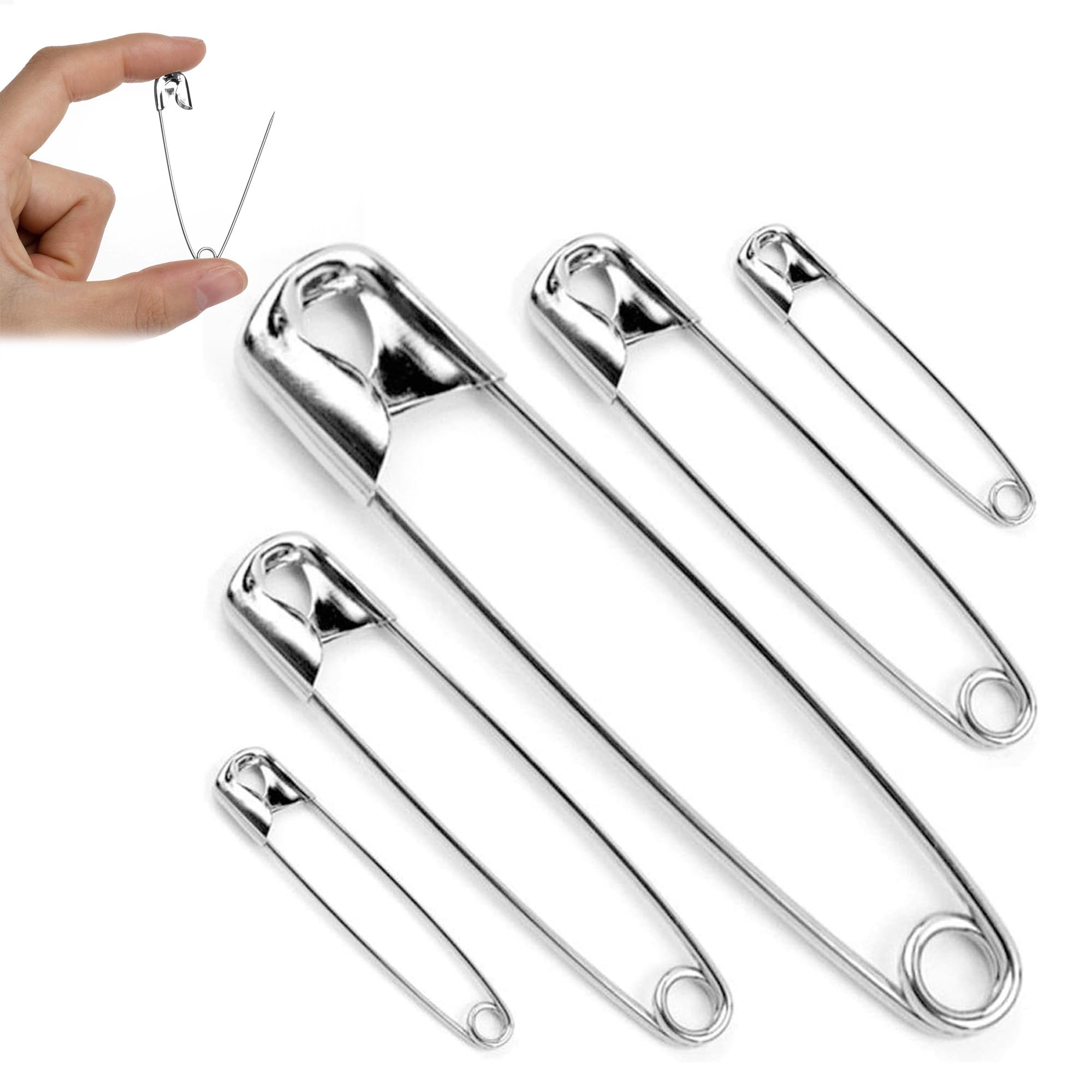50 x Assorted Safety Pins – Small, Medium & Large Nickel-Plated Fasteners for Sewing, Nappies, Haberdashery, Fabric Repairs, Clothes & Crafts