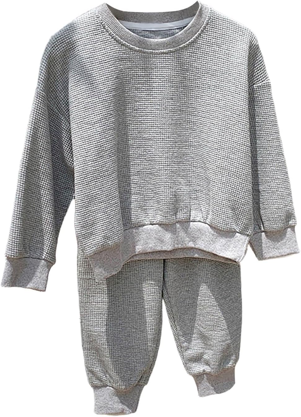 Toddler Kids Basic Waffle Sweatsuits Girls Boys Pullover Crewneck Sweatshirt and Sweatpants Tracksuit for 1-11 Years