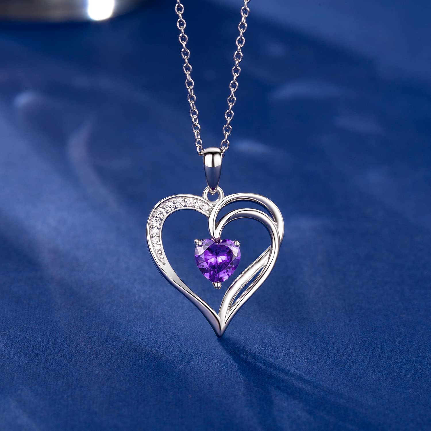 925 Sterling Silber Kette Herz Halskette Damen Geburtsstein Halskette für Frauen Doppelherz Kette Silber Schmuck Damen Geschenke für Frauen Mama Freundin