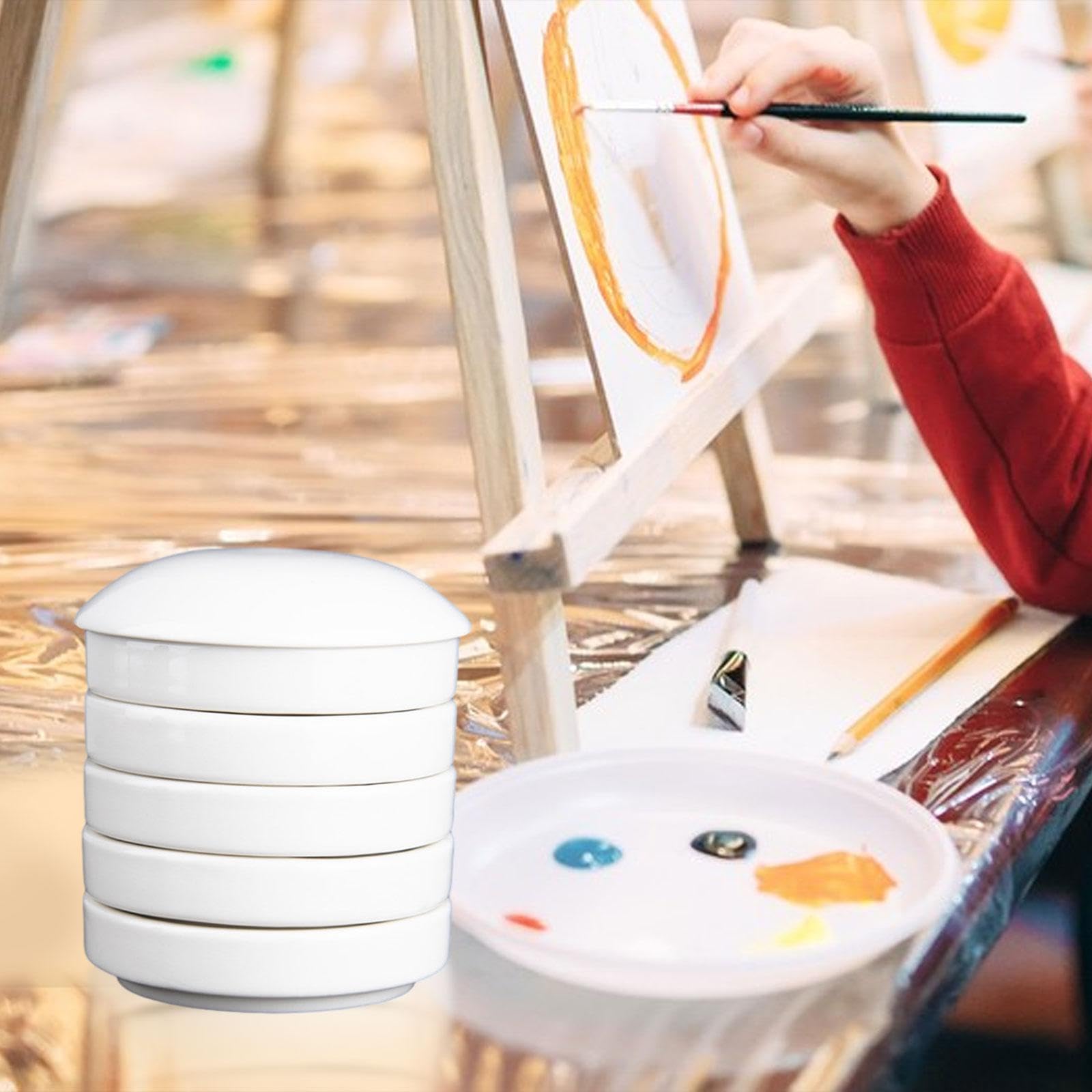 Paleta de Pintura Cerámica con 5 Compartimientos para Acuarela Gouache y Acrílico Superficie Lisa y Gran Capacidad Adecuada para Artistas Niños