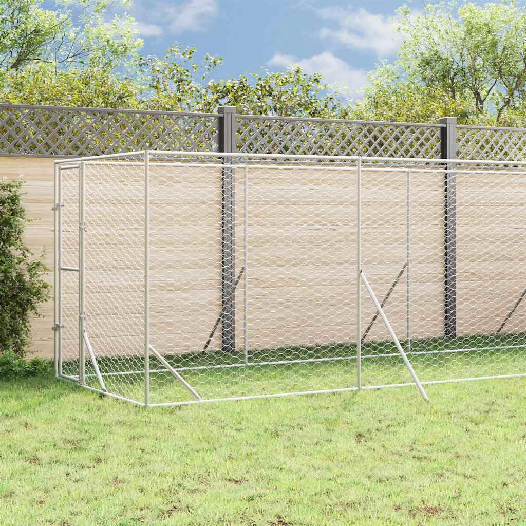 Perrera para perros con techo plateado, acero galvanizado, 2 x 10 x 2,5 m, resistente a la intemperie, con puerta y protección, ideal como salida, recinto al aire libre, parque para perros y