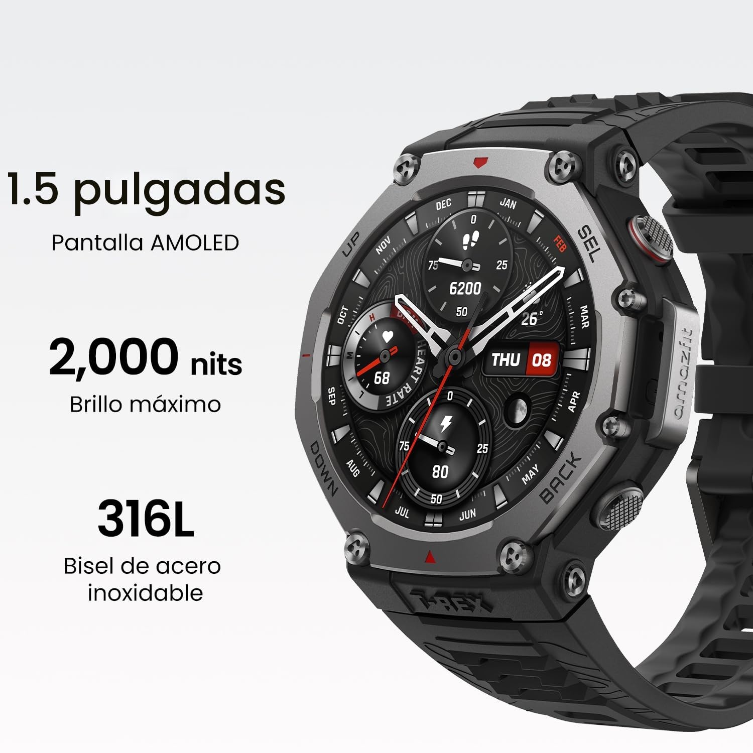 Amazfit T-Rex 3 Outdoor Smartwatch 48mm Pantalla AMOLED, Mapas & Navegación Offline, 6 Sistemas de Satélite GPS Doble Banda, 27 Días de Duración de Batería, Pago NFC, 170 Modo Deportes de Aventura