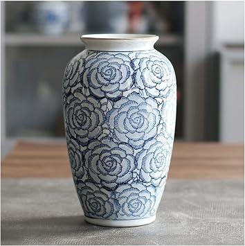 Ceramic Decorative Porcelain Vase, Blue Vases for Home Decor, Modern Coffee Table Vase for Pampas Grass Branches, Floral Decoration Vase for Coffee Tables/Dining Tables/Fireplace/Bookshelves