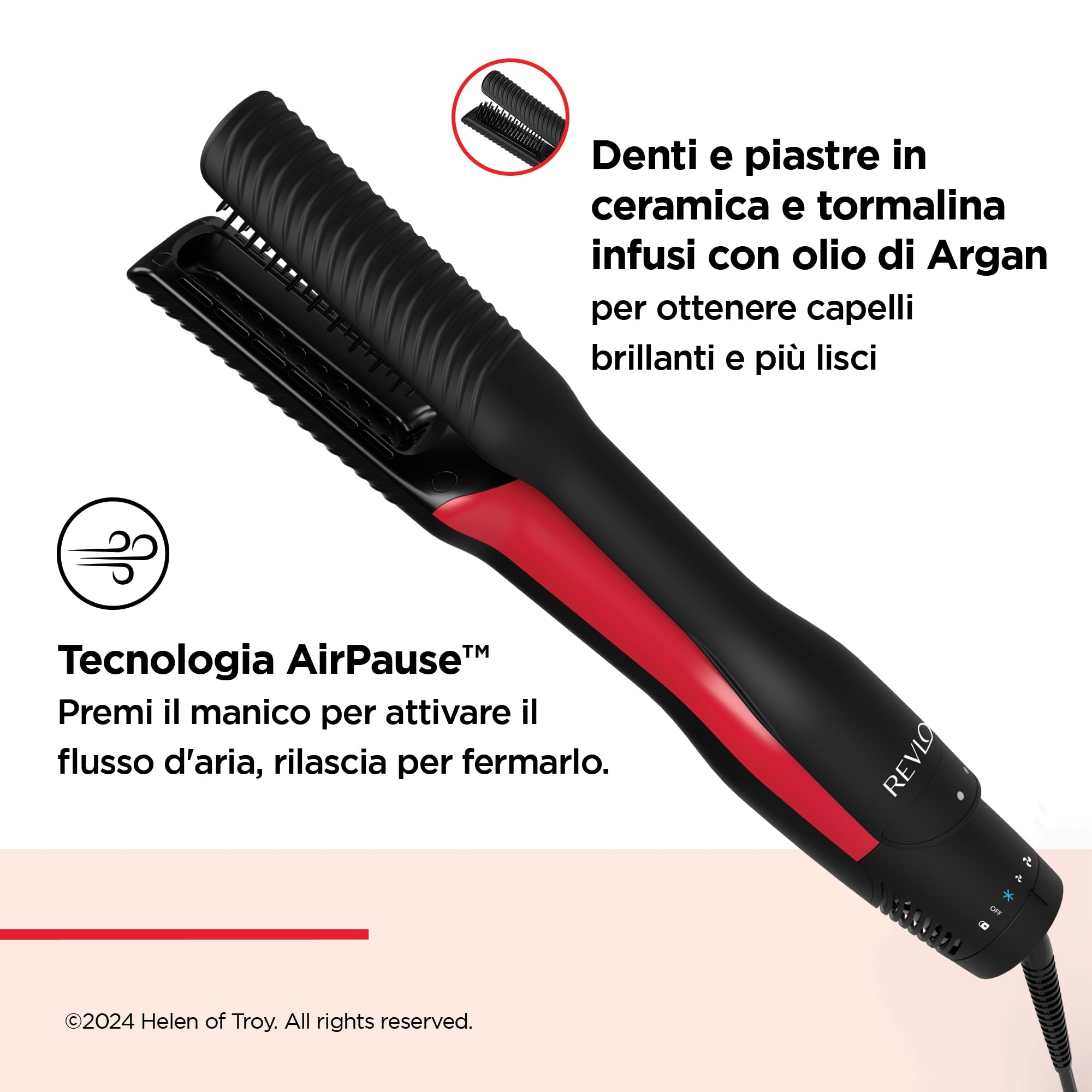 REVLON One-Step Air Straight Piastra ad aria e Asciugacapelli 2-in-1, Asciuga e liscia con l'aria calda, senza calore estremo - Piastre e denti infusi con olio di Argan RVDR5330E