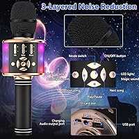 Vista 3 de Amazmic Máquina de Micrófono de Karaoke para Niños, Micrófono Bluetooth Portátil, Micrófono de Karaoke Inalámbrico de Mano con Luces LED, Regalo